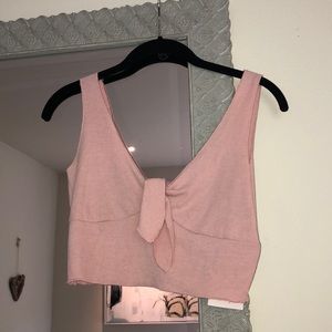 June Threads pink front tie crop